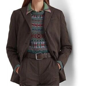 Lauren Ralph Lauren 10 Blazer Herringbone 3 pockets in brown multi preppy NWT